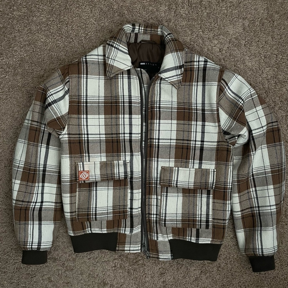 Men's Brown and Cream Plaid Jacket